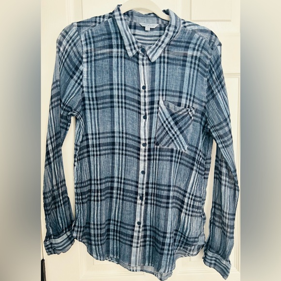 Lucky Brand Tops - Lucky Brand Navy and White Plaid Button Down Shirt Size large